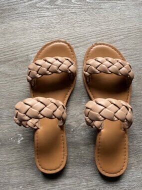🧡3/15 Kolili Tan Braided Flat Sandals Women's 7